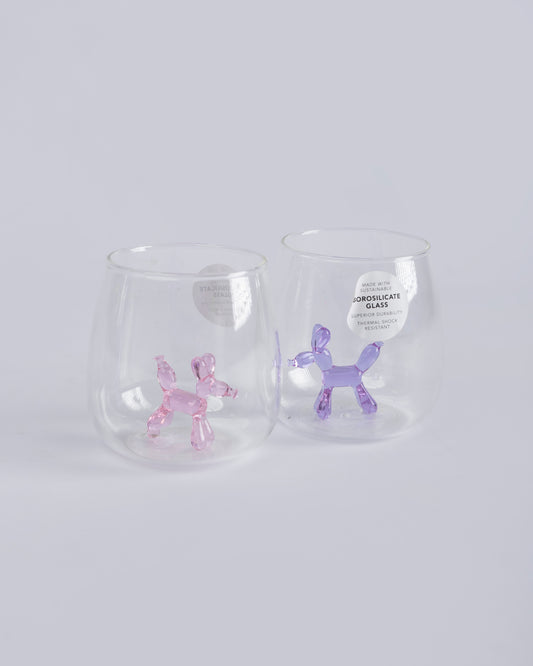Vaso de cristal con perrito morado